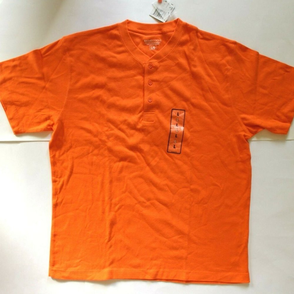 Men's Short-Sleeved Ribbed Henley Shirt, Bright Orange